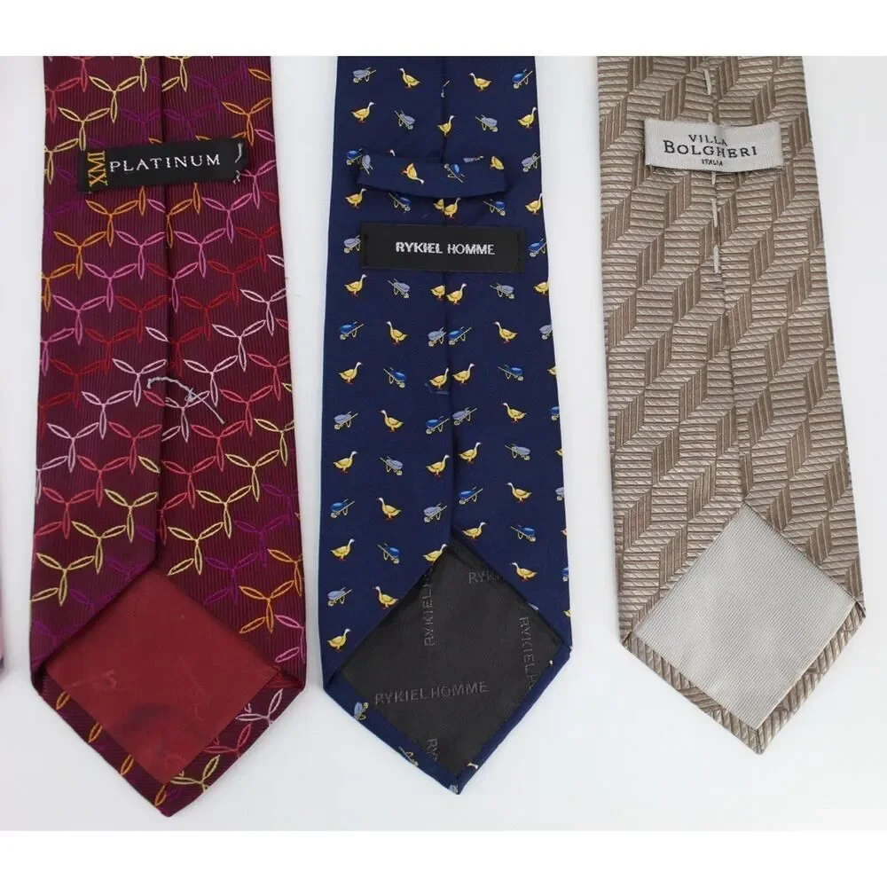 4pc Mens 100% Silk Tie Lot Van Heusen Rykiel Homme Villa Bolgheri Platinum Birds